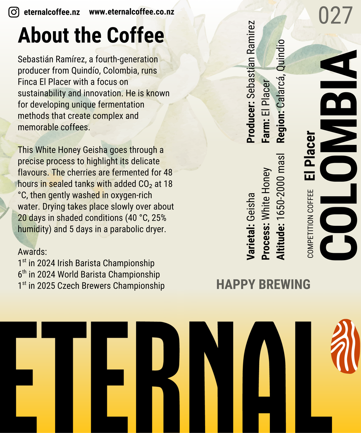 🆕 Colombia El Placer Geisha White Honey - COMPETITION COFFEE (Filter)